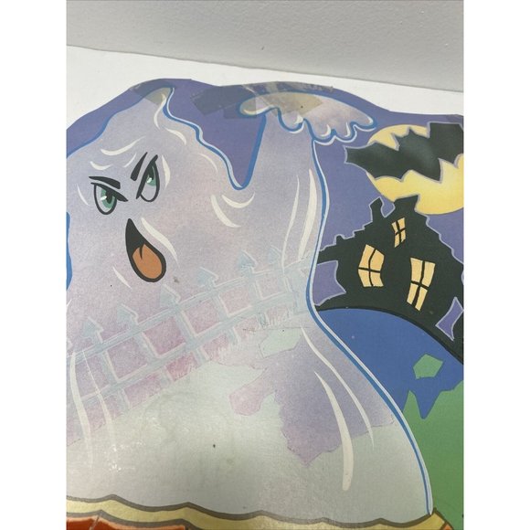 Vintage Halloween Decorations Cardstock Decor Ghost in Pumpkin Two Sided Velvet - Picture 4 of 9